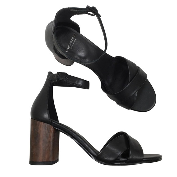Vagabond black leather crossover Carol wood platform heel sandals - 38 (US 8) - Picture 3 of 7